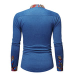 Brabora Men’s African Style Shirt Long Sleeve Color-Block Polyester Casual Top