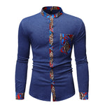 Brabora Men’s African Style Shirt Long Sleeve Color-Block Polyester Casual Top