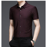 Brabora Woodpecker Silk Men’s Shirt Short Sleeve Vinylon Summer Top for Middle-Aged Men