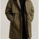 Brabora Men’s Winter Trench Coat Korean Style Mid-Length Cotton Lapel Overcoat