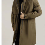 Brabora Men’s Winter Trench Coat Korean Style Mid-Length Cotton Lapel Overcoat